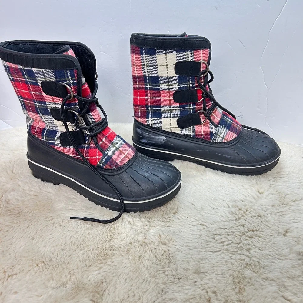 Itasca Women's Plaid Duck Boots Lace Up Red‎ Black Size 7 Winter Snow Boots